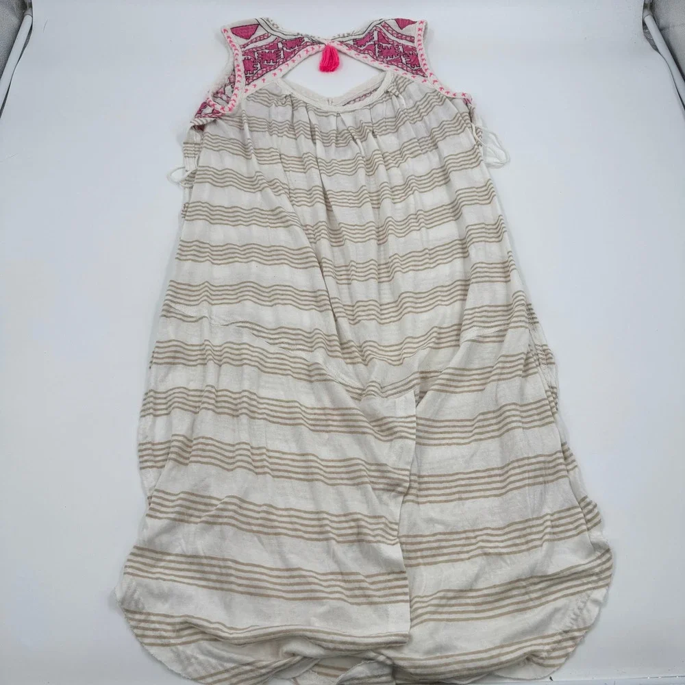 Free People Pink Embroidered Tassel Keyhole Striped Boho Tunic Top Mens M‎